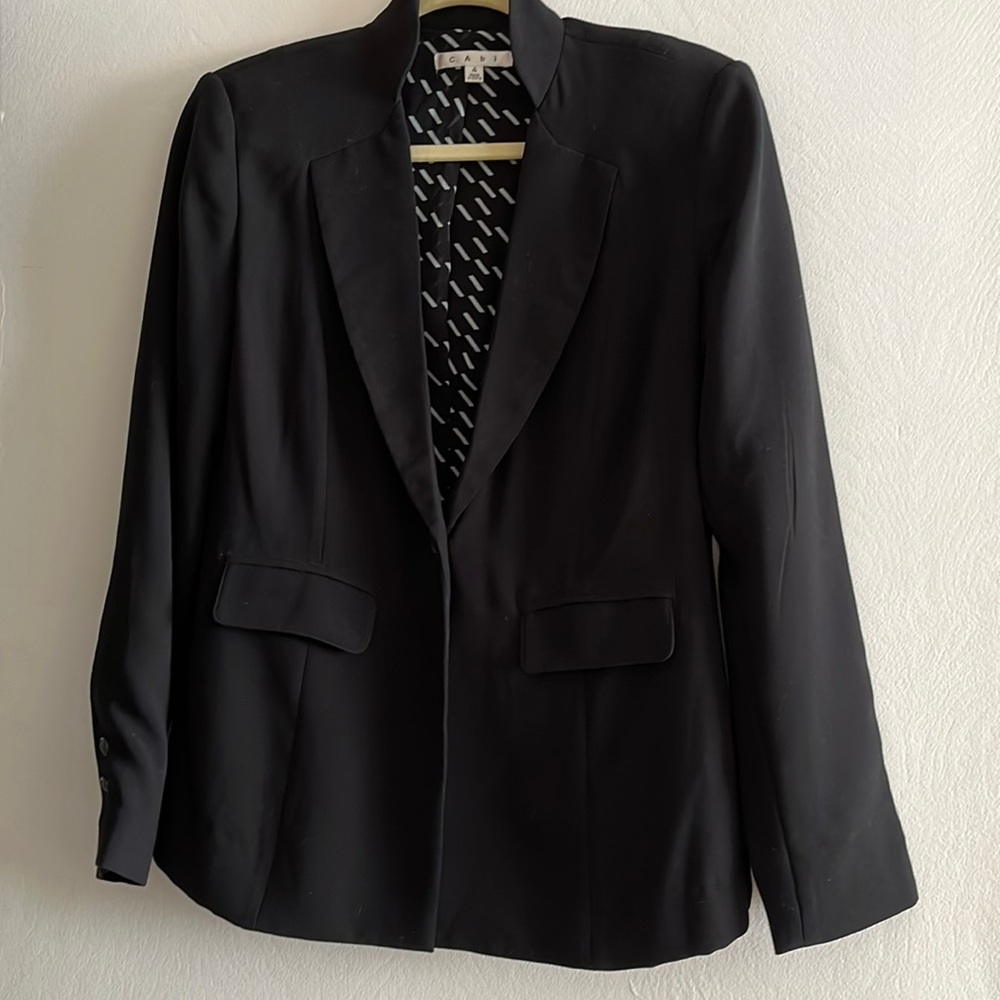 Black CAbi blazer with stand up collar